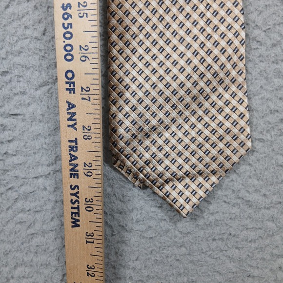 Countess Mara Silk Tie Beige Navy Geometric Check Classic Dress - Picture 3 of 4